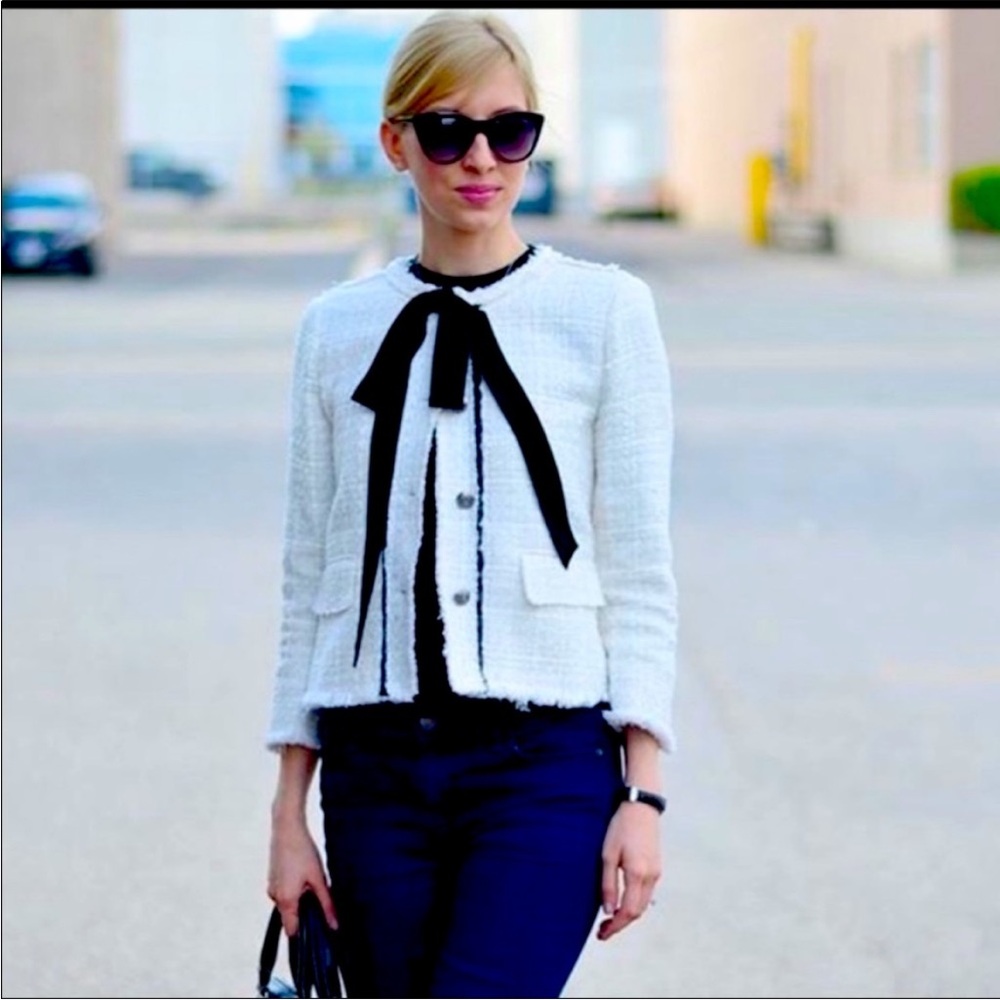 Zara Tweed Boucle Bow Jacket